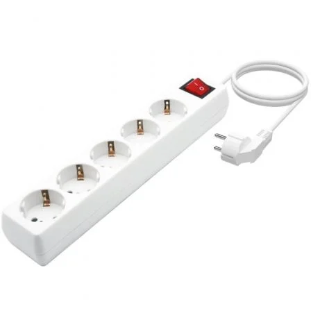Aisens Regleta de 5 Tomas con Interruptor, Cable 1,4 m, Blanco